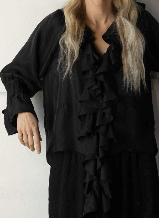 Milla cascading ruffle top in silk twill