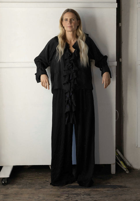 Milla cascading ruffle top in silk twill