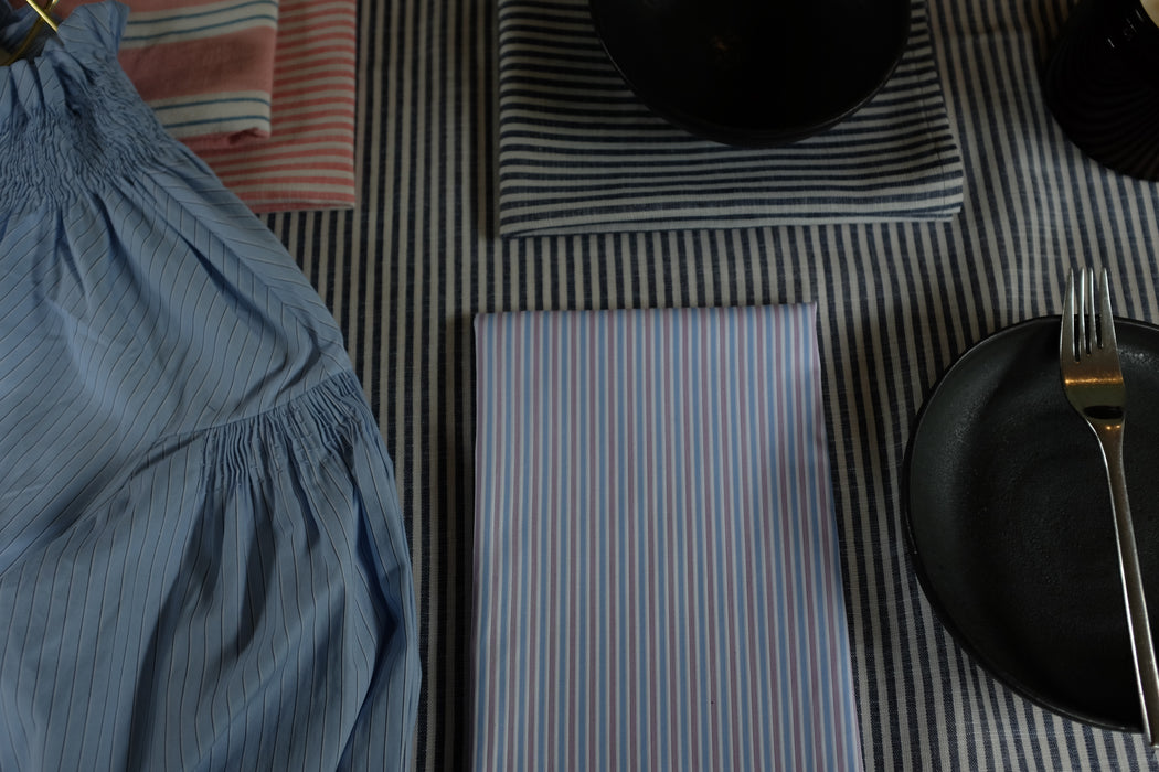 Cotton Stripe Napkin Blue & Pink