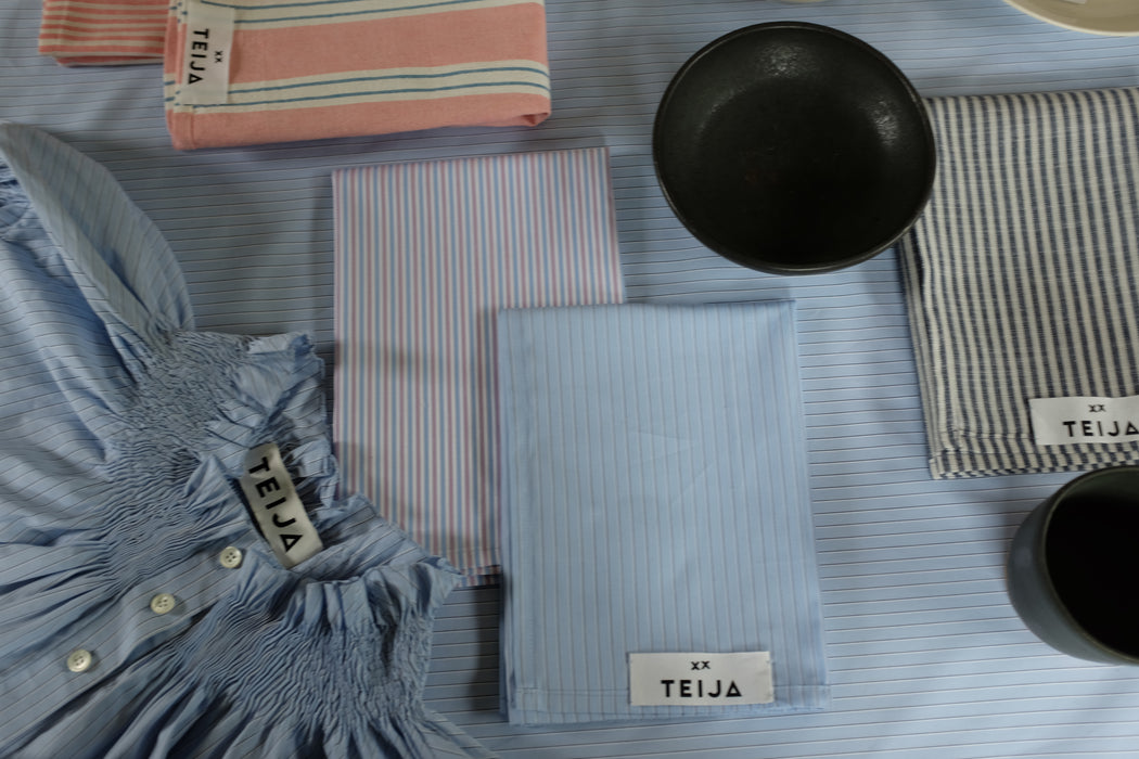 Cotton Stripe Napkin Blue & Pink