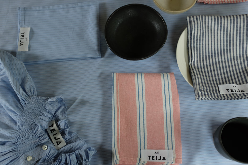 Cotton Stripe Napkin Blue & Pink