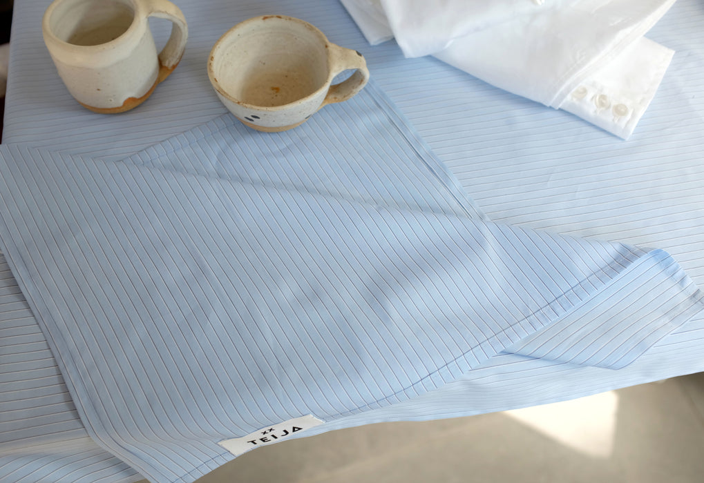 Cotton Stripe Tablecloth Blue