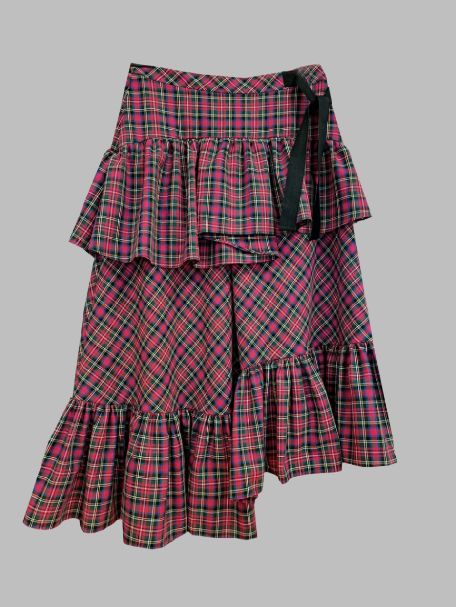 Asymmetric Skirt in Tartan Check by TEIJA