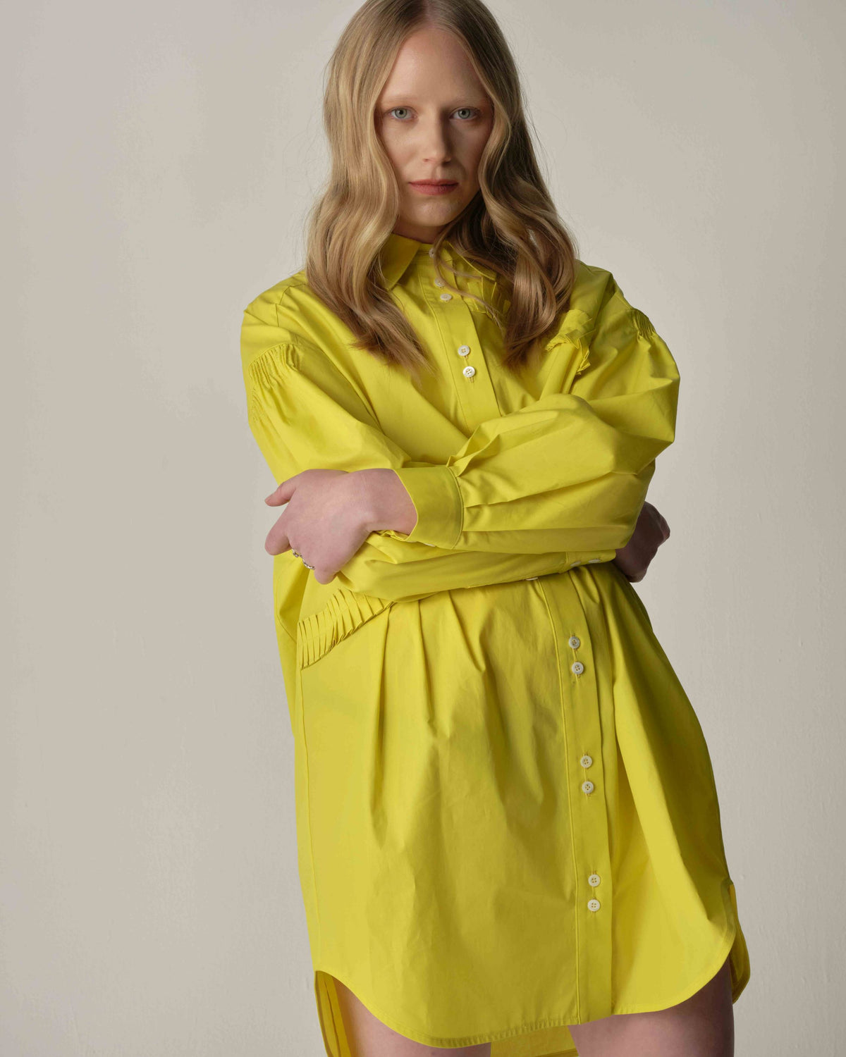 Women's Yellow Cotton Shirt Dress by TEIJA– TEIJA STUDIO