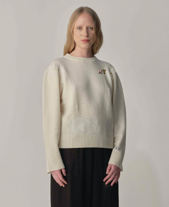 Monogram Crew Neck Cashmere Sweater Off White