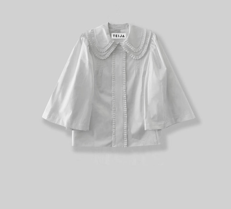 Milla pleat collar top in Cotton