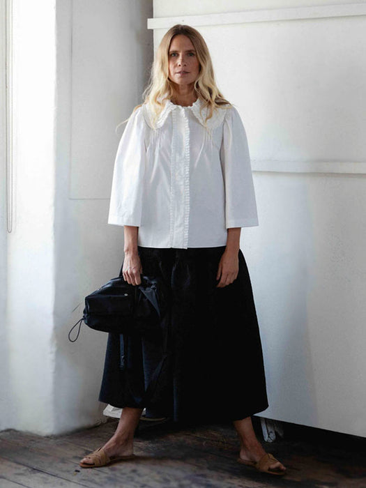 Milla pleat collar top in Cotton