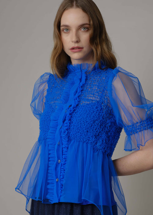 ESTHER TULLE BLOUSE Electric Blue Bespoke Orders Only