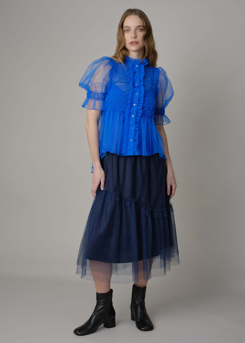ESTHER TULLE BLOUSE Electric Blue Bespoke Orders Only