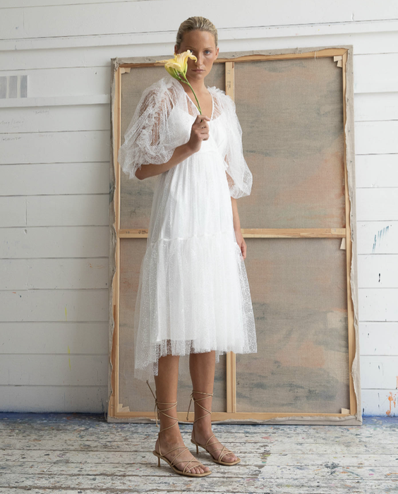 Tove Wrap Dress in White Sparkle