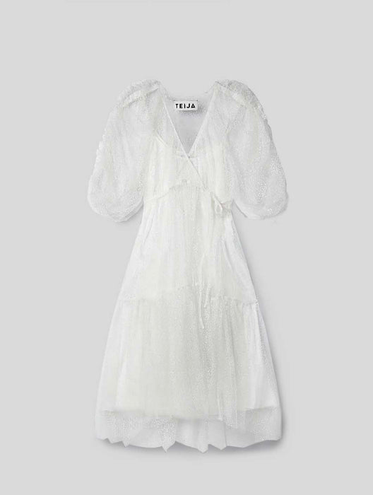 Tove Wrap Dress in White Sparkle