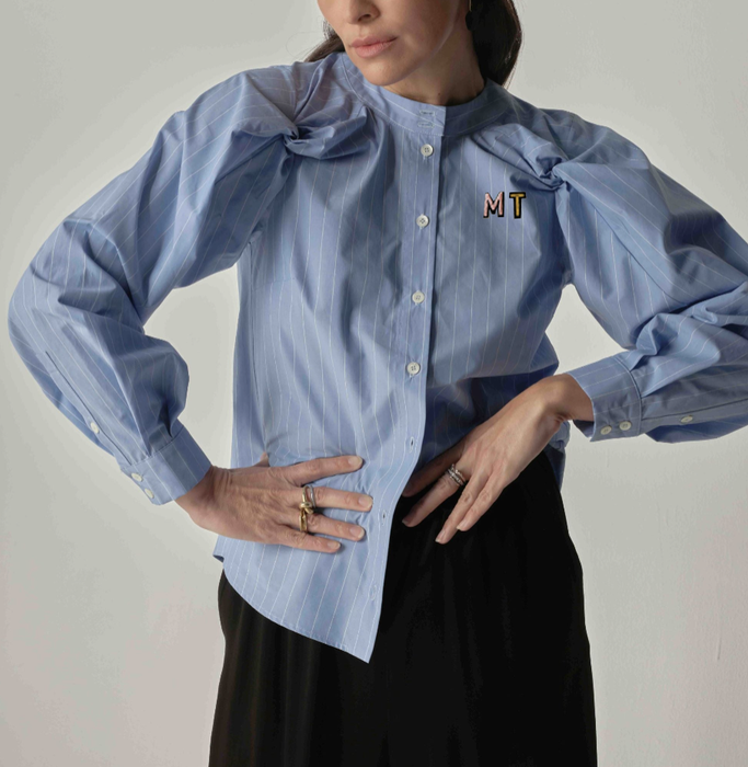 Monogram Mara Cotton Poplin Shirt in Fine Pale Blue