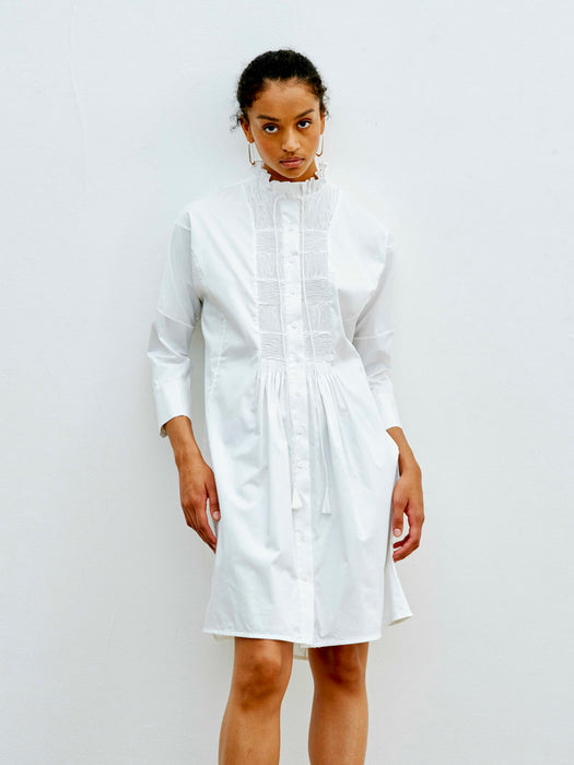 WEAVE DETAIL SHIRT DRESS White